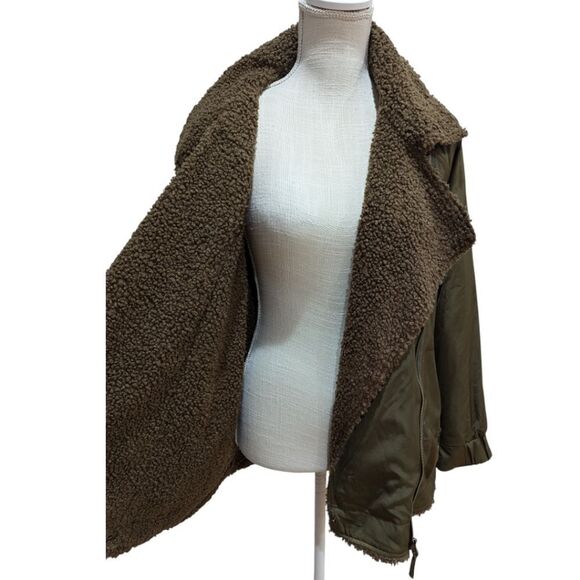 Anthropologie Joni Aviator Moto Jacket Olive Sherpa-lined Women's Size M Petite - Picture 10 of 16